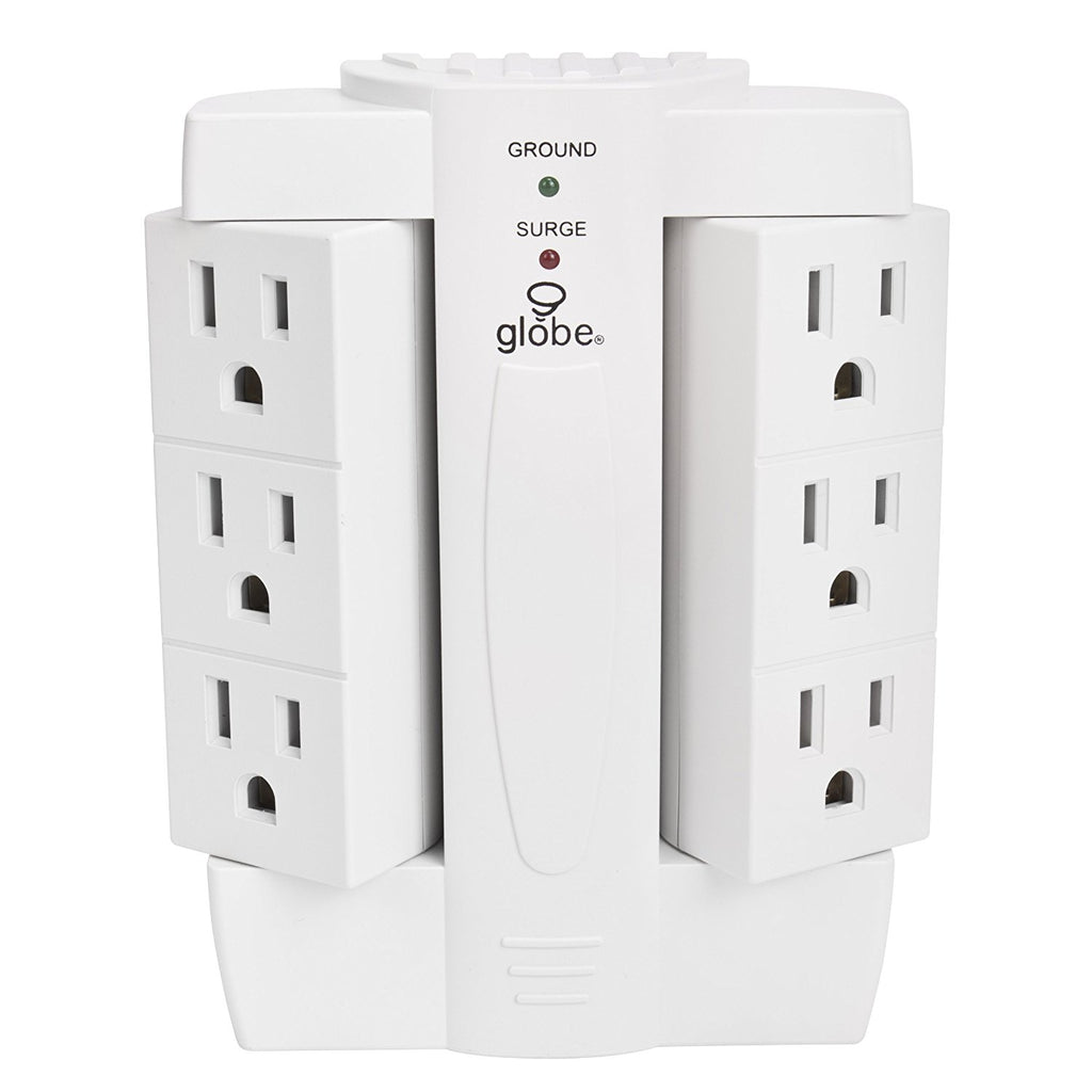 Globe Electric 6 Outlet Swivel Surge Protector Wall Tap, 2100 Joules, White Finish, 7732001