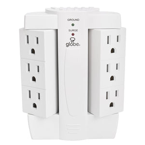 Globe Electric 6 Outlet Swivel Surge Protector Wall Tap, 2100 Joules, White Finish, 7732001